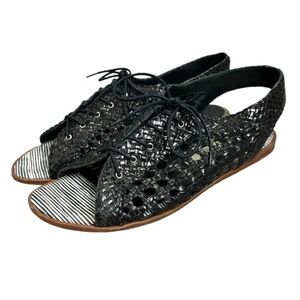 Miista black woven leather lace up slingback flat sandals